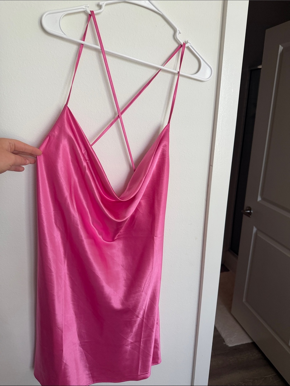 Divided Hot Pink Satin Cowl Slip